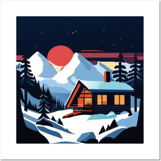 Winter Wonderland Retreat: Majestic Mountains, Snow, and Cozy Cabin Art Print Posters and Art